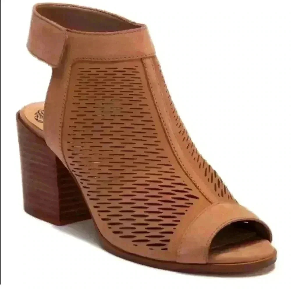 Leather sandal Vince camuto lavette brown sling back block heel brown beach 8M